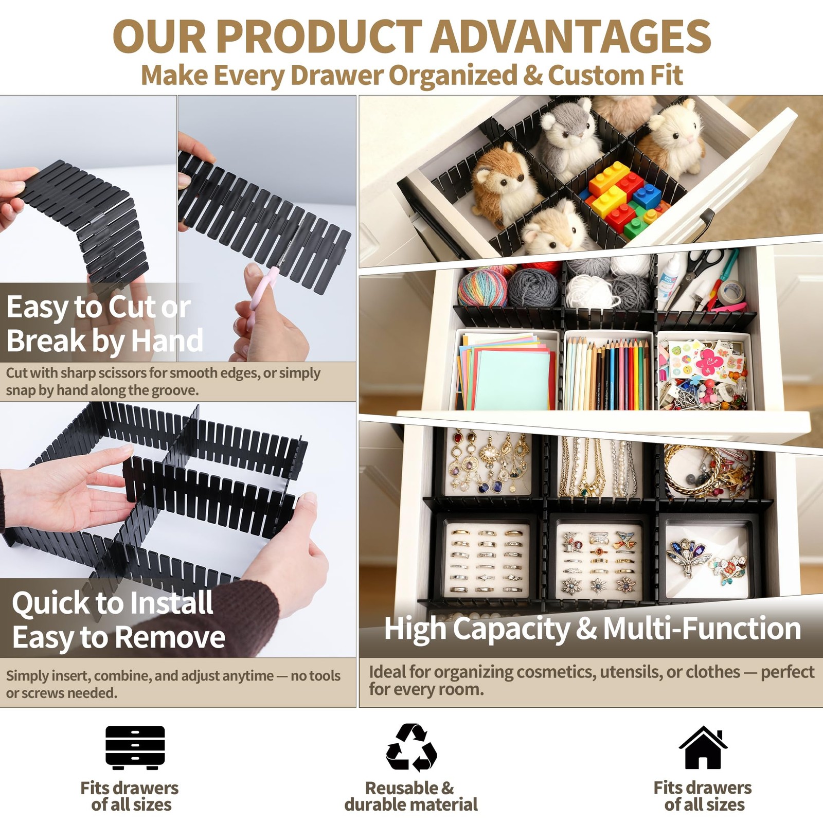 Drawer Divider Adjustable Diy Storage Organizer Separator for Tidying Clutter...