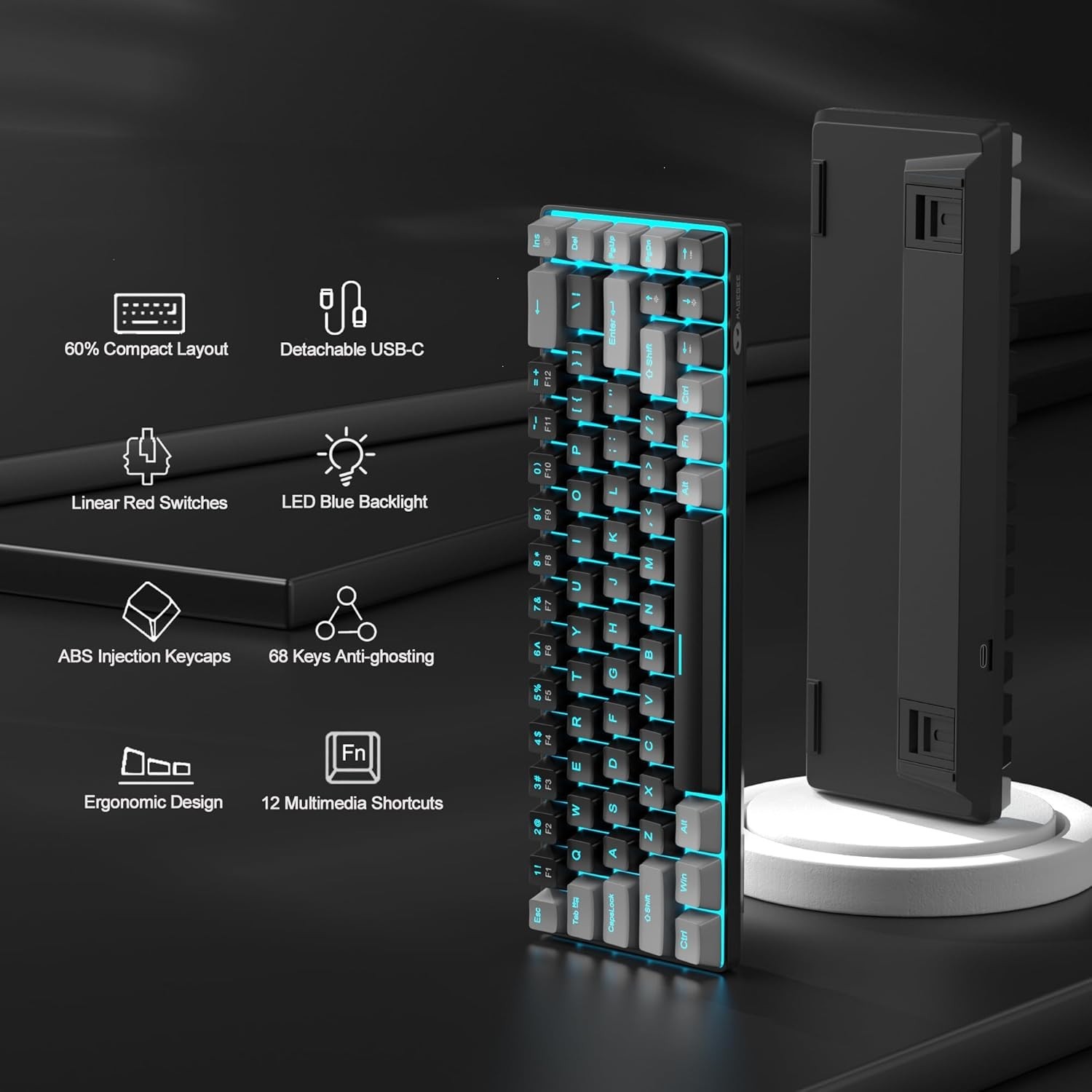 Space-Saving 68 Keys Mechanical Gaming Keyboard with USB Connectivity - MK-Box