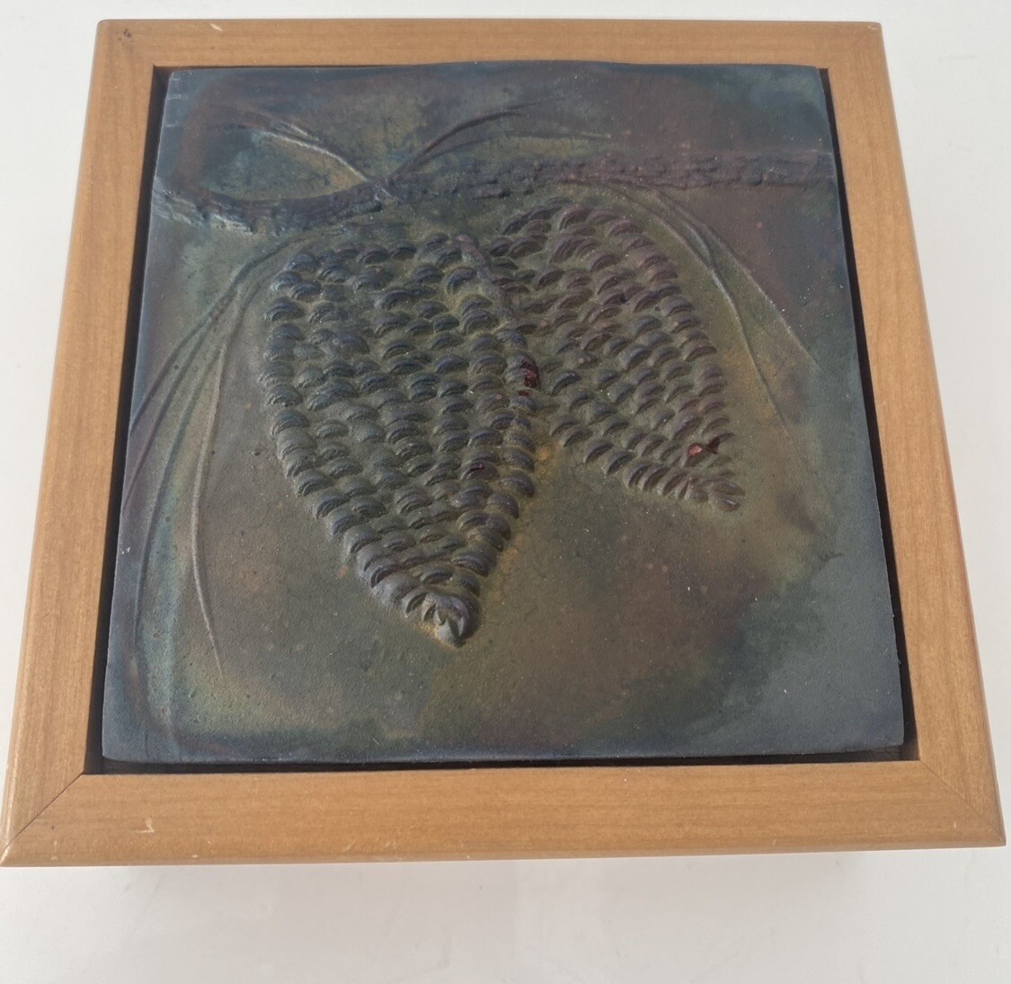 Handmade Box - Iridescent Acorn Tile Design, Wood 5.5” X 5.5” X 2.25”