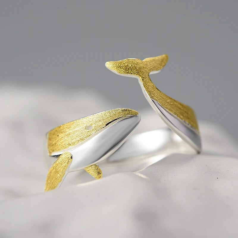 Whale Fish 925 Sterling silver Sand Finish Handmade Ring Resizable