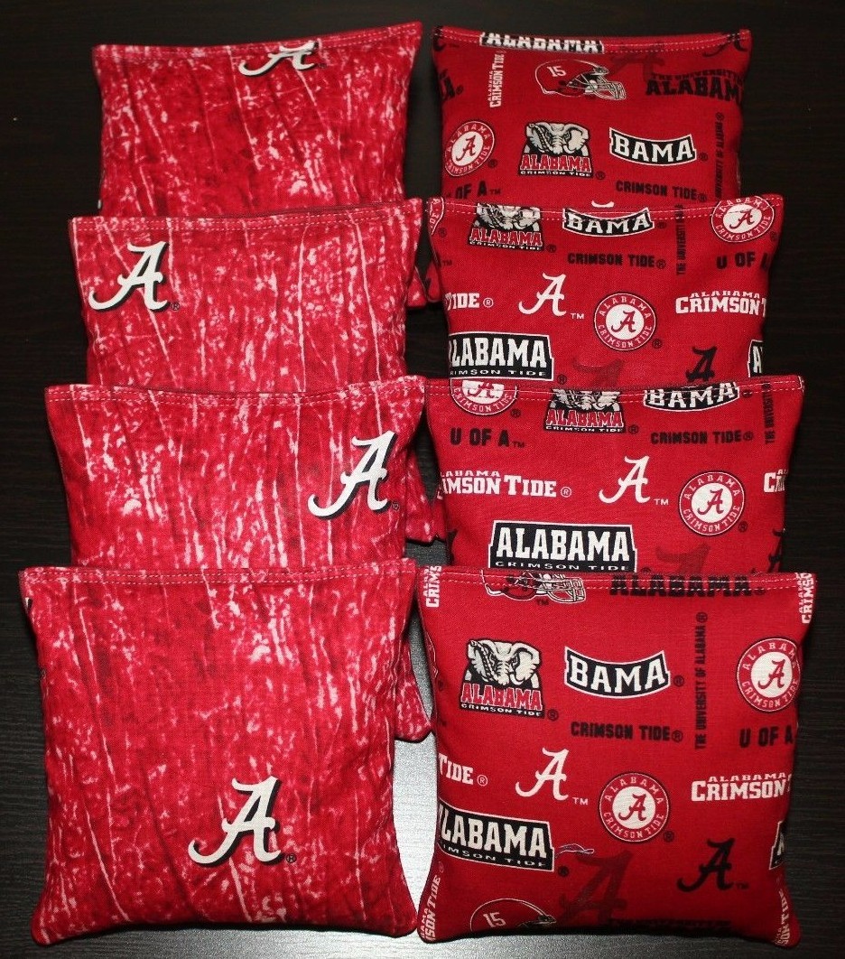 8 CORNHOLE BEANBAGS made w University of ALABAMA CRIMSON TIDE Fabric