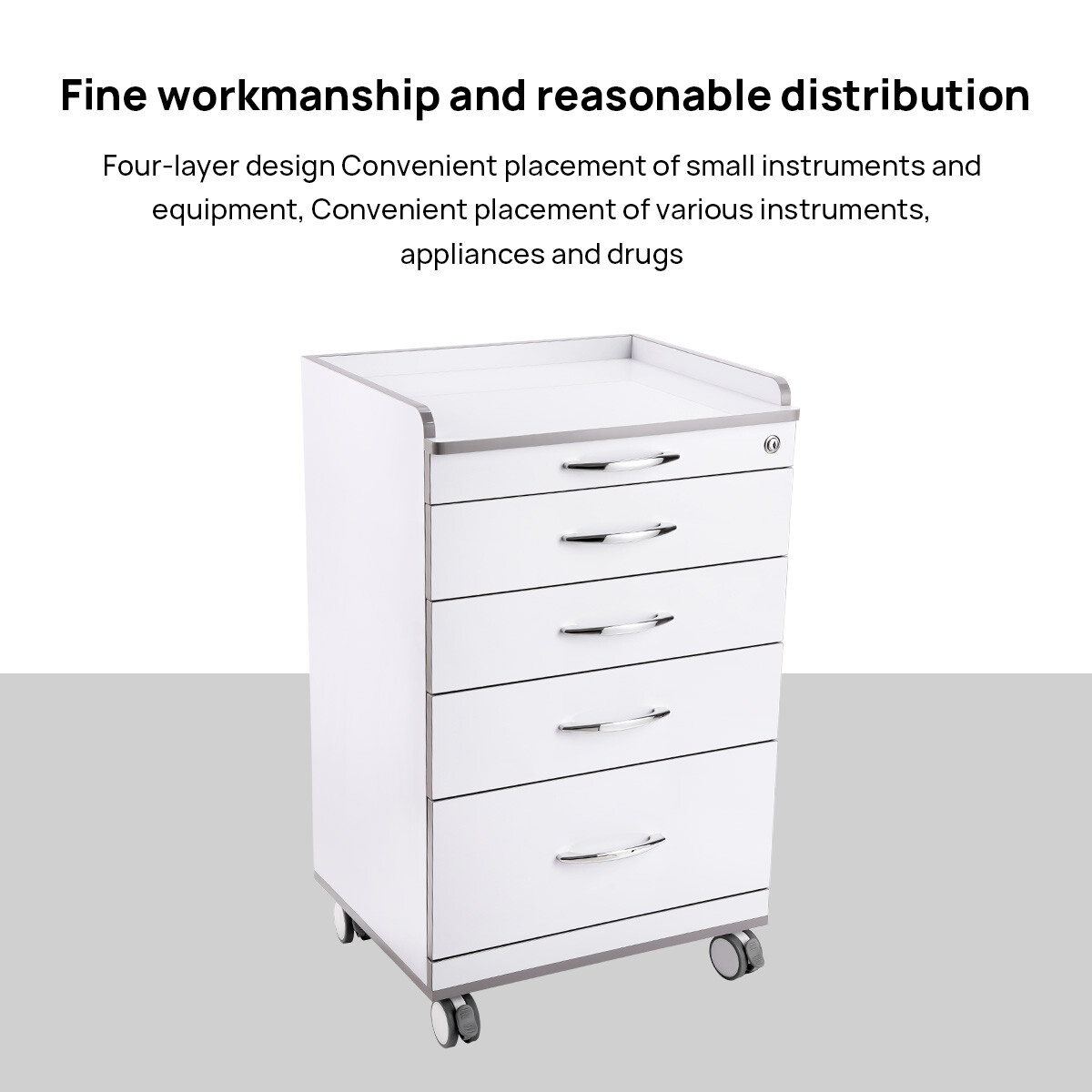 Dental Medical Storage Cart Cabinet Mobile Side Cabinet with 4 Drawers