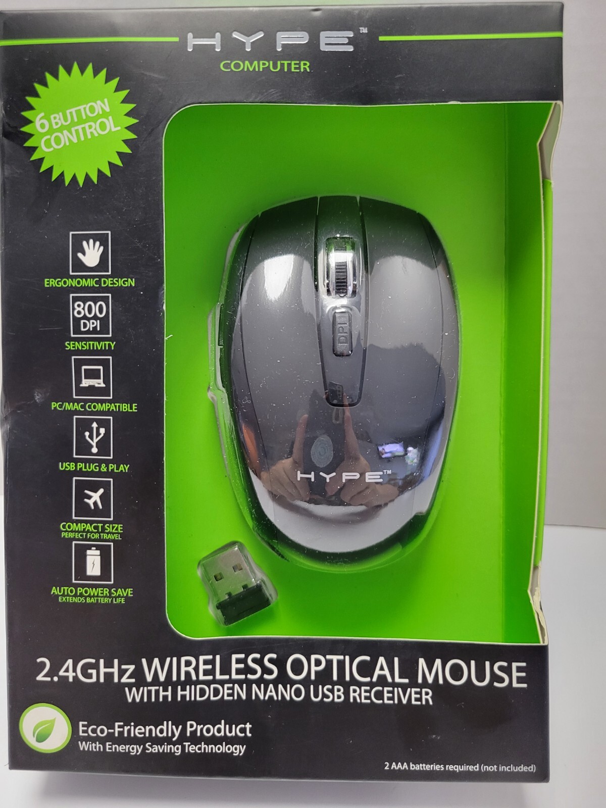 Wireless Optical Mouse HY-7005-WMA-Black w/ 6 Button Control NEW Hype 2.4GHz