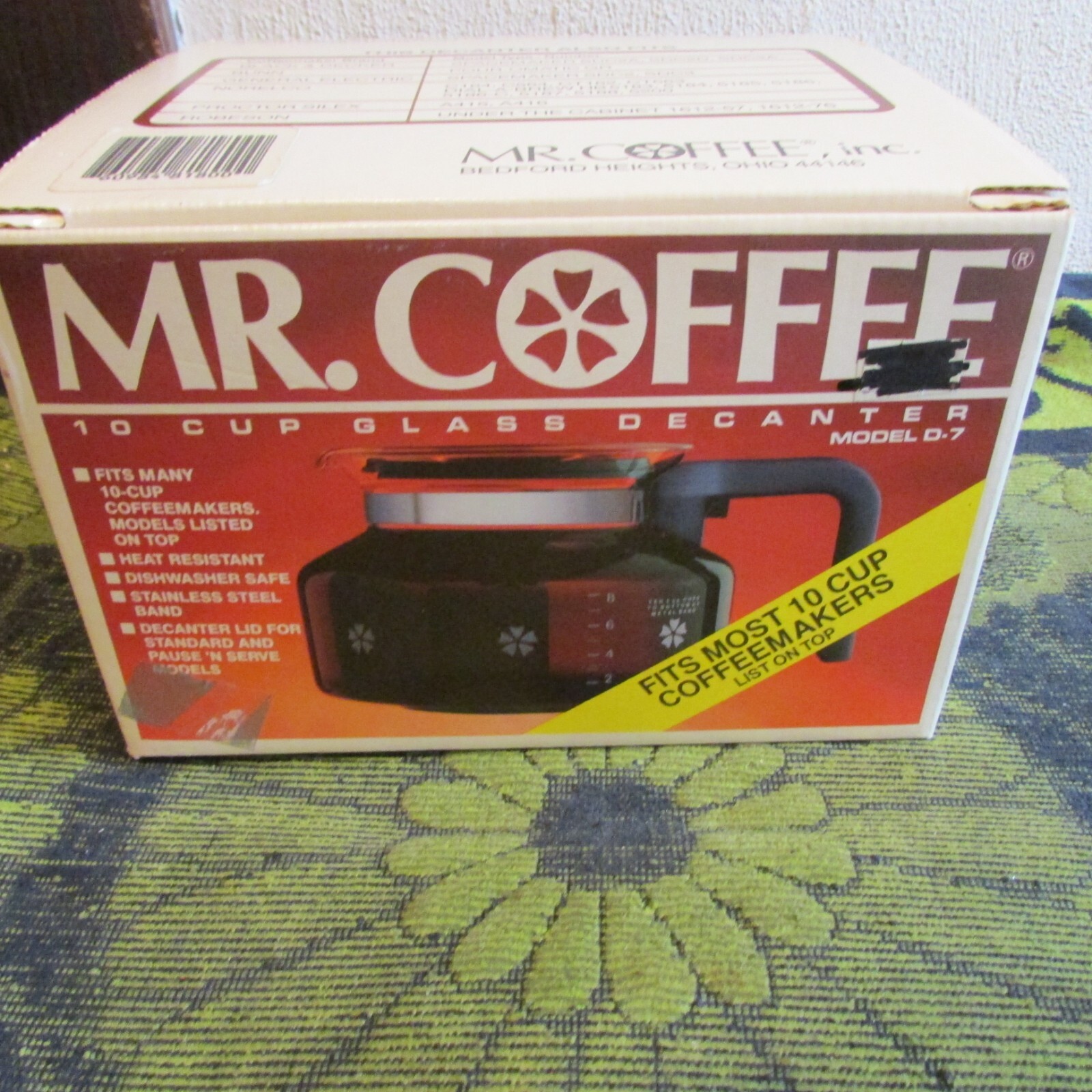 New 1991 Mr. Coffee 10 Cup Coffee Pot, Decanter. Bunn, GE, B & D, Norelco, D-7