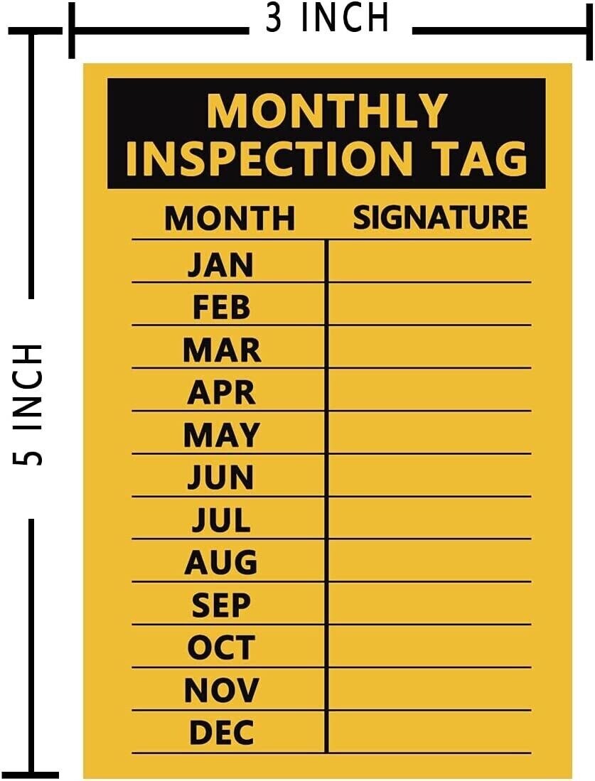 🎯10-5"X 3"VINYL ADHESIVE MONTHLY INSPECTION TAGS FIRE EXTINGUISHER/MACHINERY