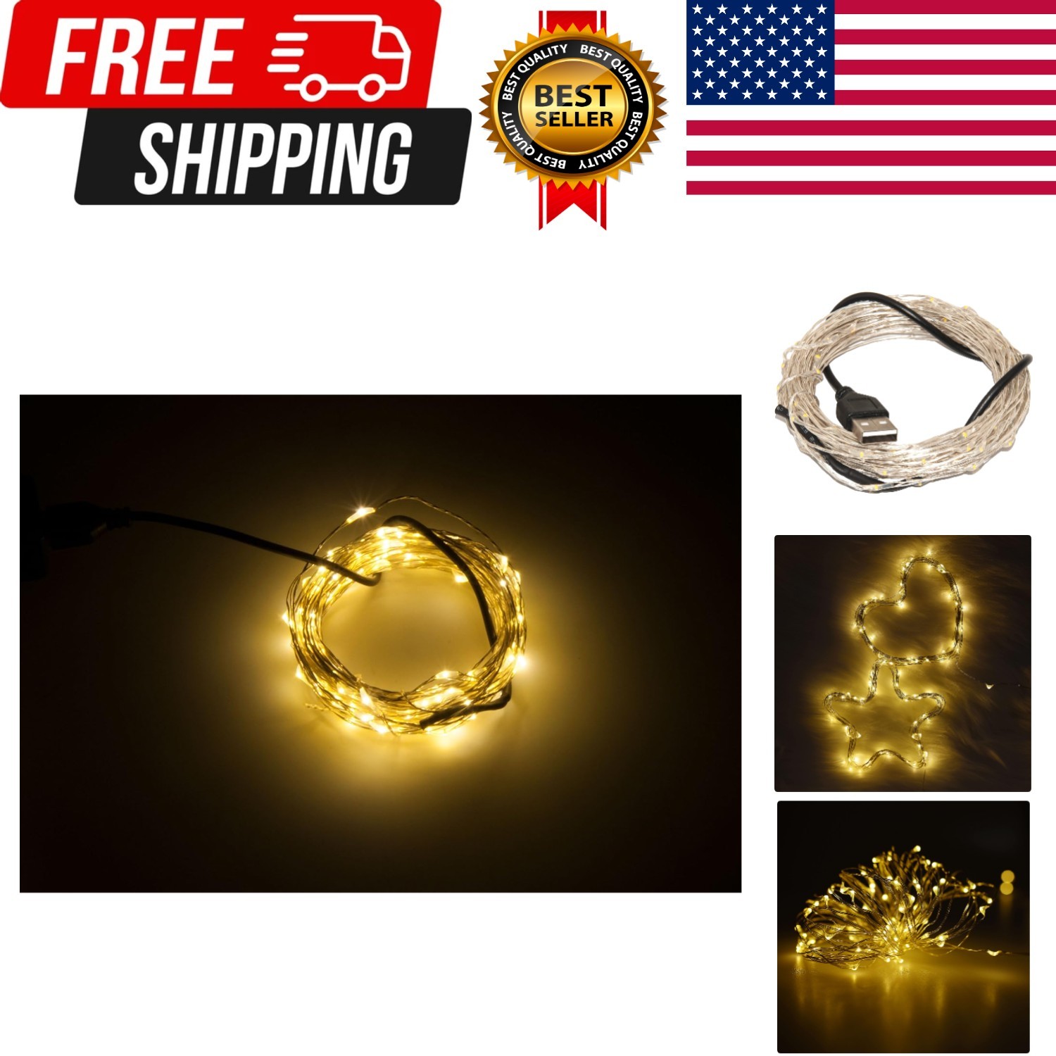 USB Plug in LED Fairy Lights,2 Packs of 50 LED Bulbs 16 Ft Silver Wire Starry...