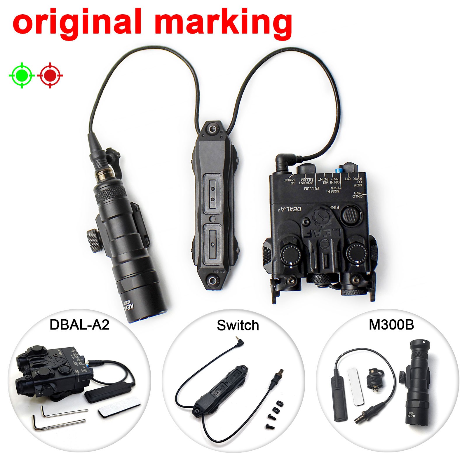 DBAL-A2 Red / Green Laser Combo Light + M300B Rifle Flashlight + Tactical Switch