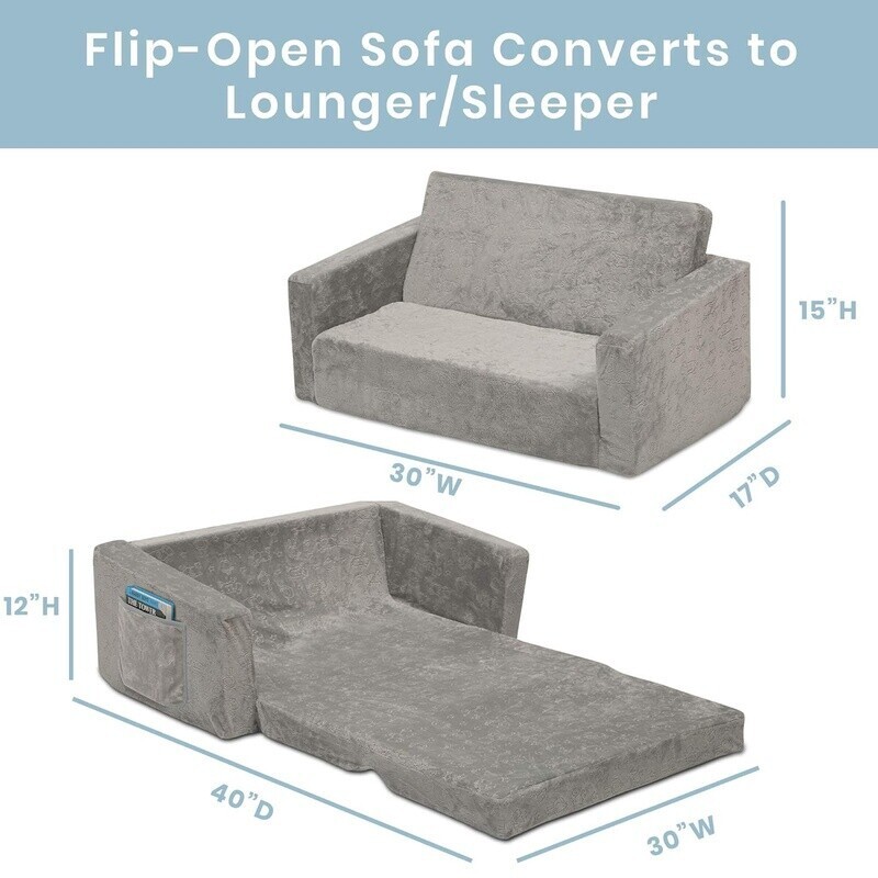 Convertible Sofa Lounger Comfy Flip Open Couch Sleeper Kids Grey Slipcover New