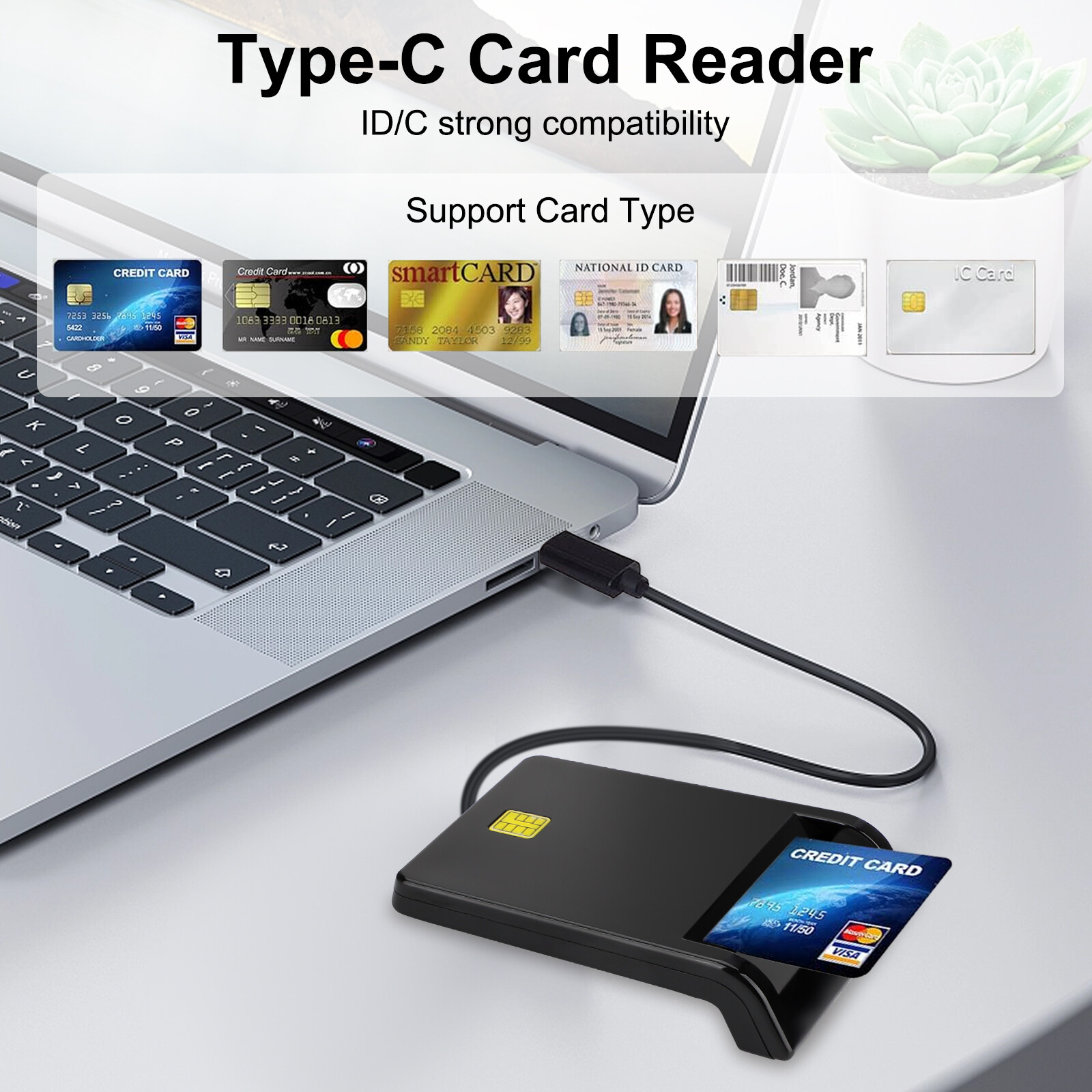 USB C Smart Card Reader DOD Military CAC Common Access for Windows 7/8/10 Mac OS