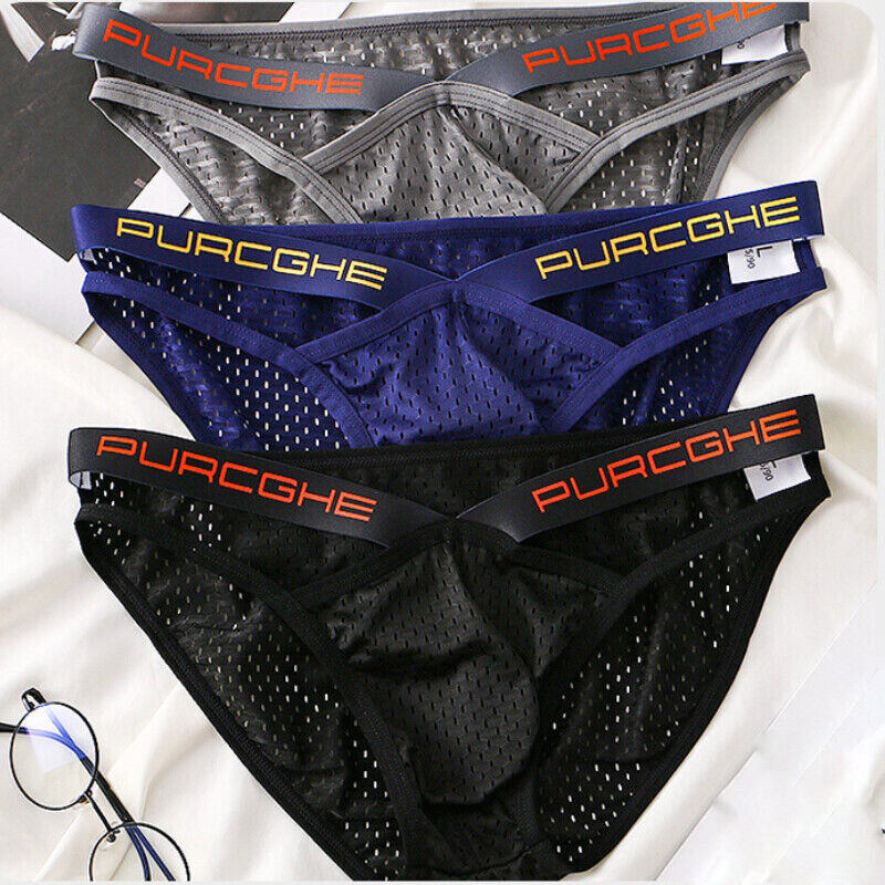 Hollow Out Bikini Briefs for Men Mesh Sexy Underwear Ice Silk Men's Gay Panties