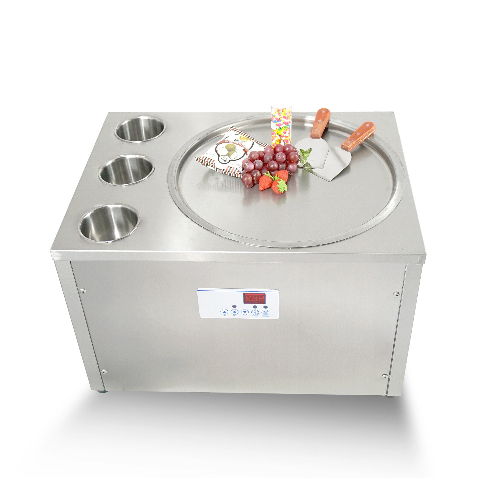 Kolice Commercial 45cm (18" ) Fry Ice Cream Machine Single Round Pan With 3 Tank