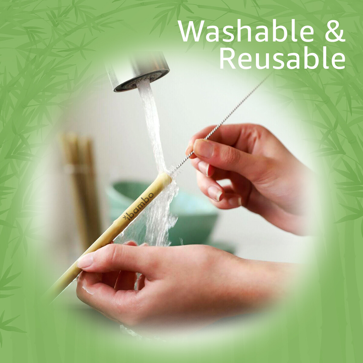Ibambo Bamboo Reusable Straws - Straw Cleaners Included, Compostable & Washable