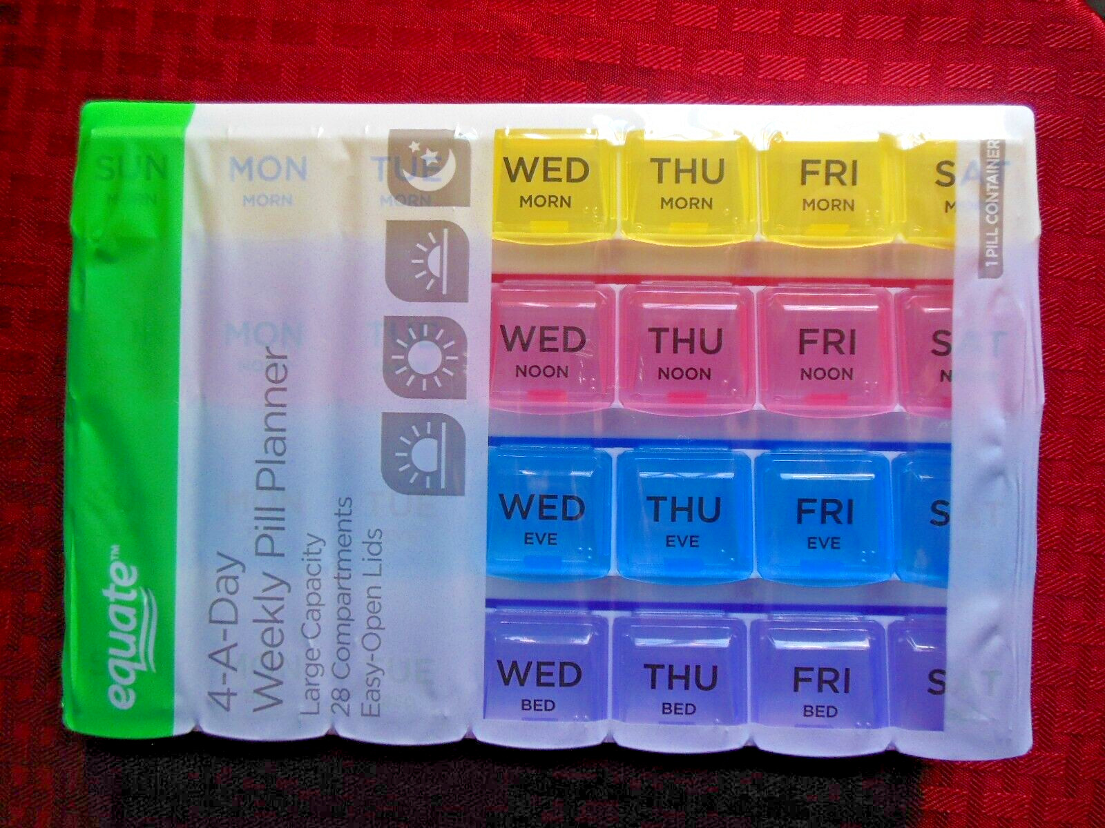 4-A Day * Week *Medicine Vitamin* organizer case Color Coded * Free Shipping