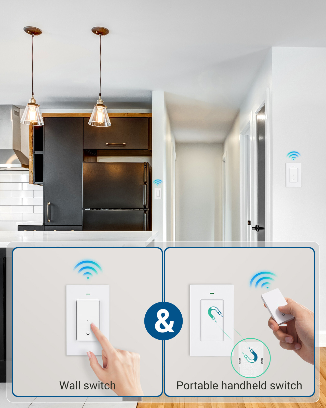 DEWENEILS 3 Way Wireless Light Switch, Wireless Light Switch and Receiver Kit