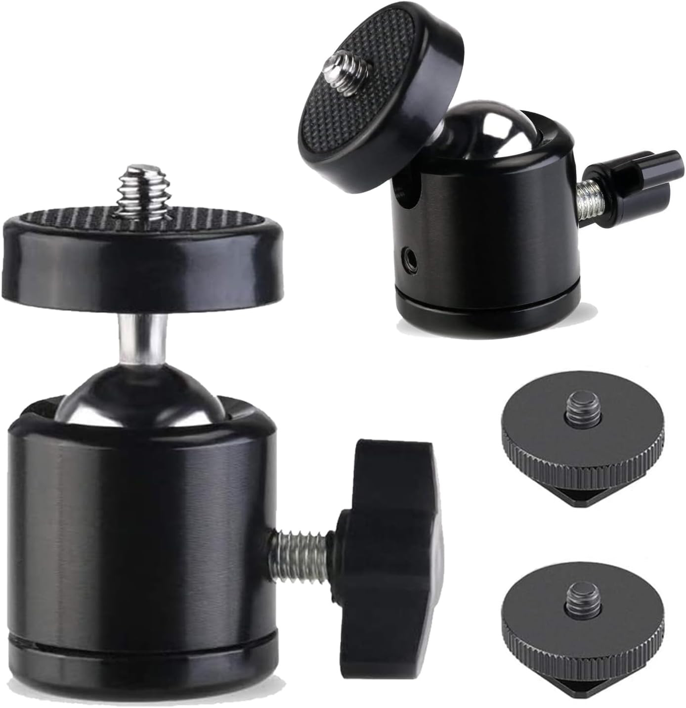 Universal 1/4" Swivel Mini Ball Head Screw Tripod Mount with Hot Shoe（2 Pack）, E