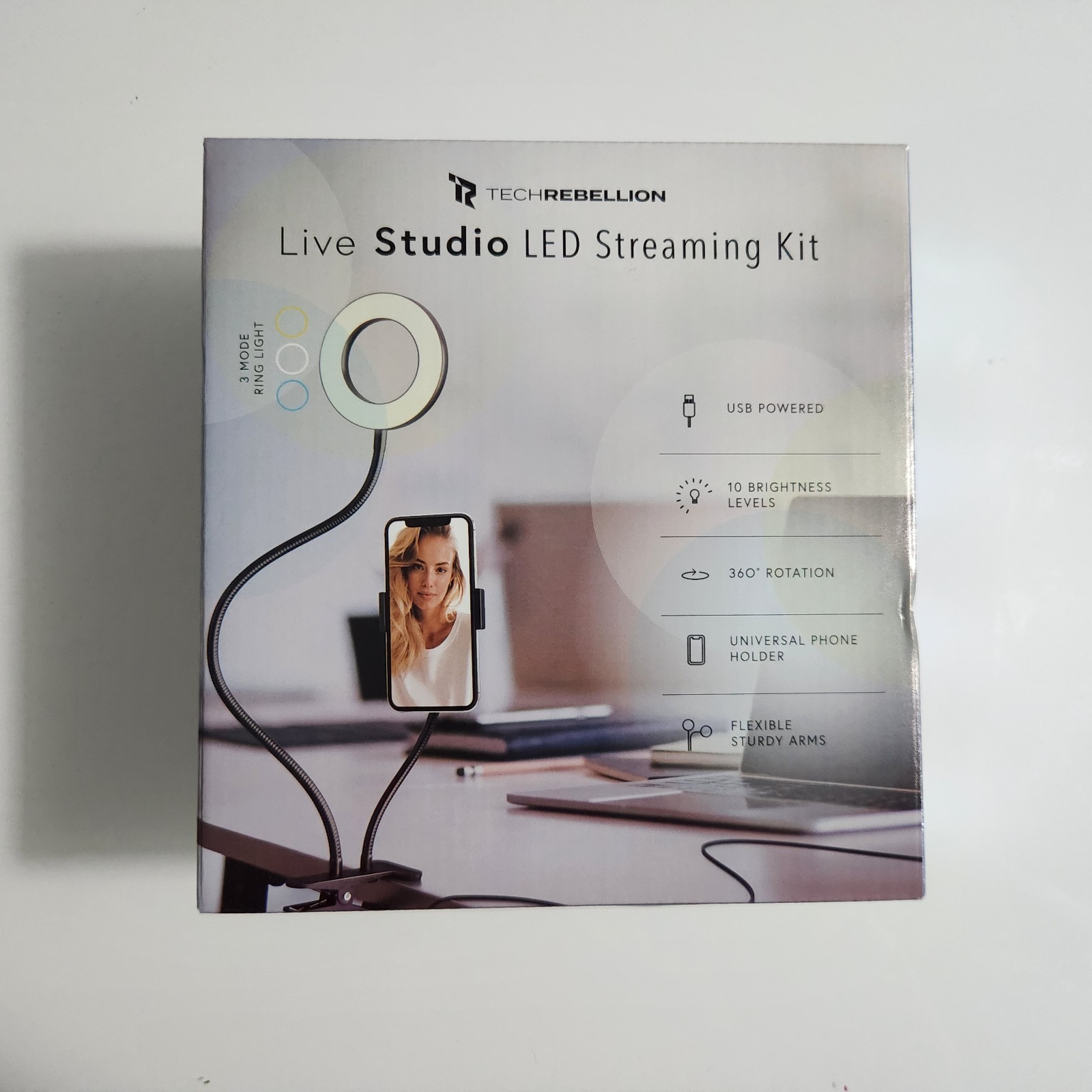 LED Live Streaming Kit 3 Mode Ring Light USB Powered Universal Phone Holder