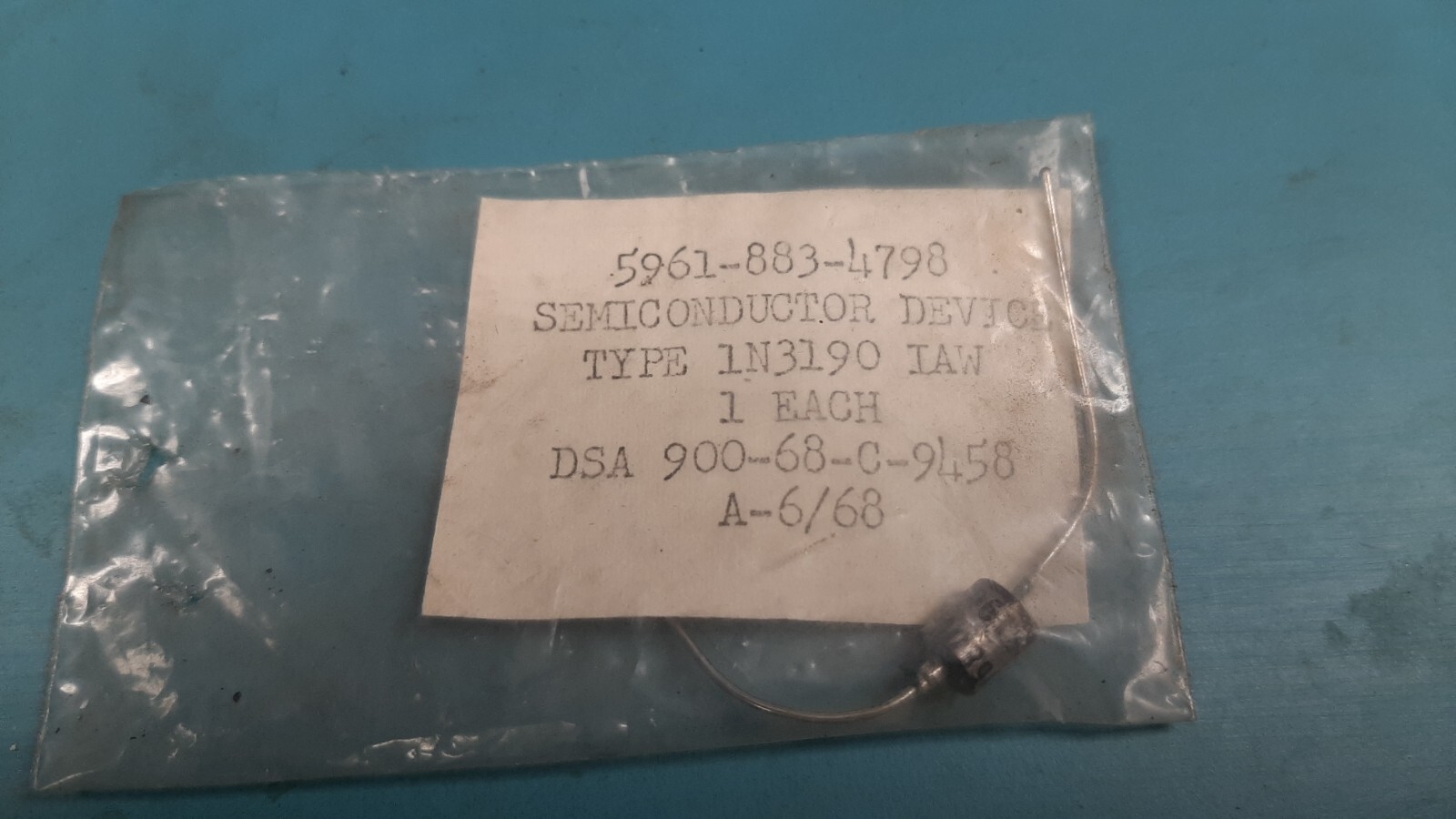 ( 1 PC ) DIODE , 1N3190 , MIL. SPEC. # 5961-883-4798