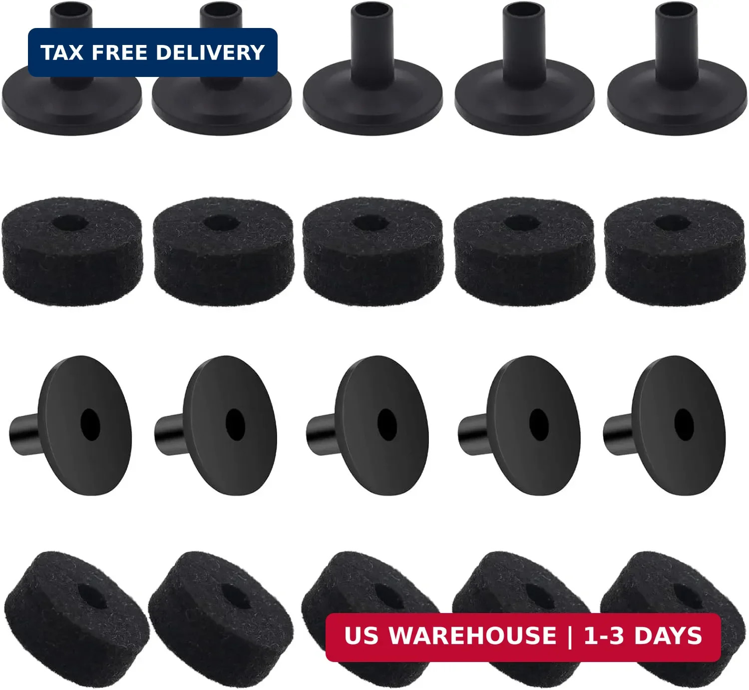 Set of Cymbal Stand Sleeves and Felts, 10pcs Black Standard Size Cymbals Stand F