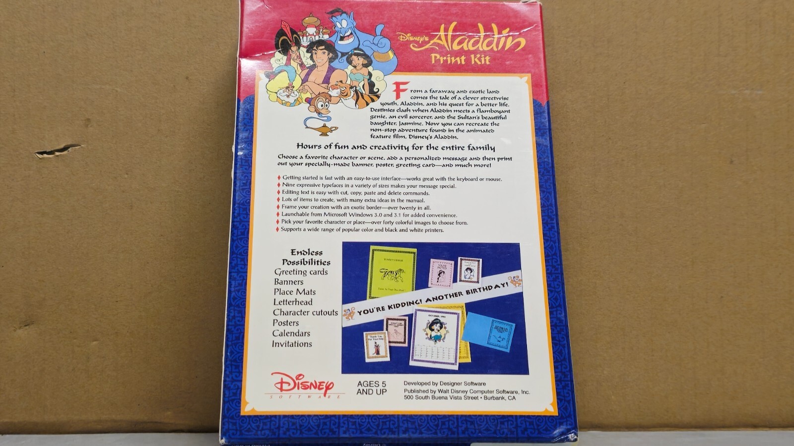 Big Box Software Disney Aladdin Print Kit IBM 3.5