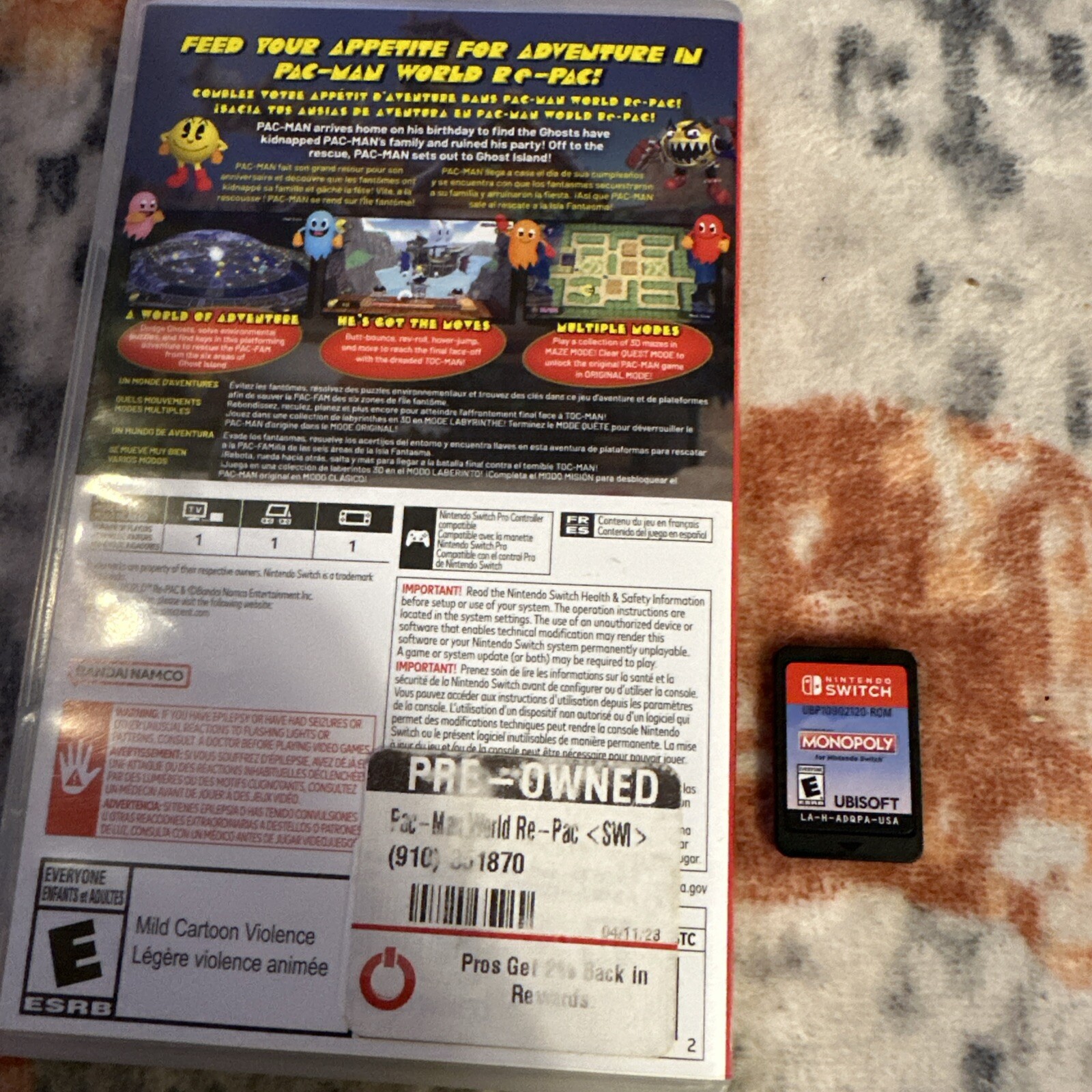 (#10)PAC-MAN World Re-Pac - Nintendo Switch - CASE ONLY - NO GAME.+game Monopoly