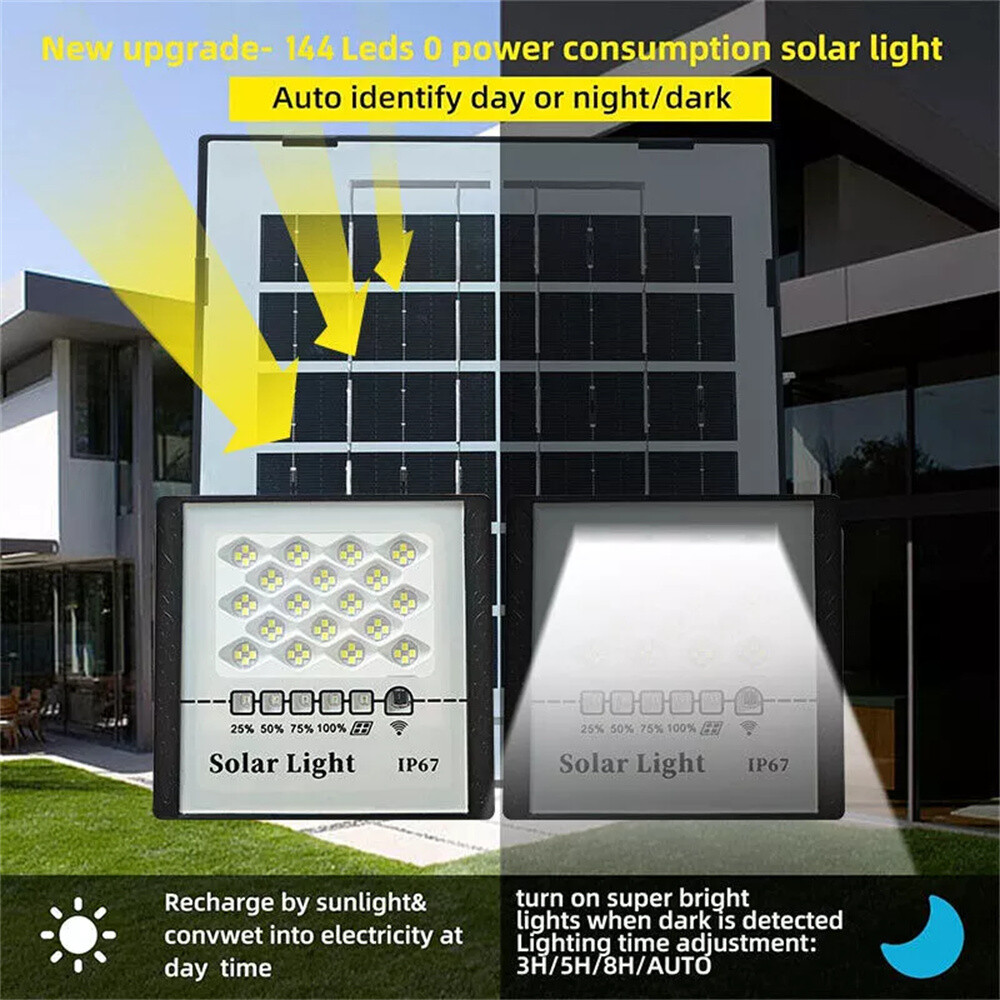 300W LED Solar Flood Lights Outdoor Street Light Dusk to Dawn Flood Wall Lamp ~