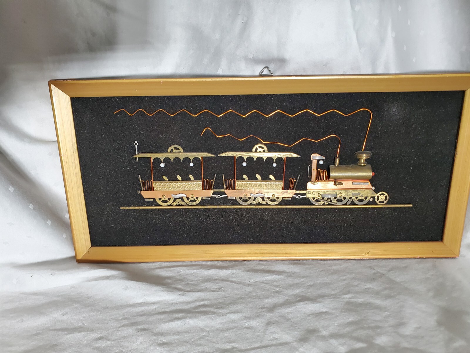 Framed Art Picture Of A Train/Trolley Made Of Metal Pieces