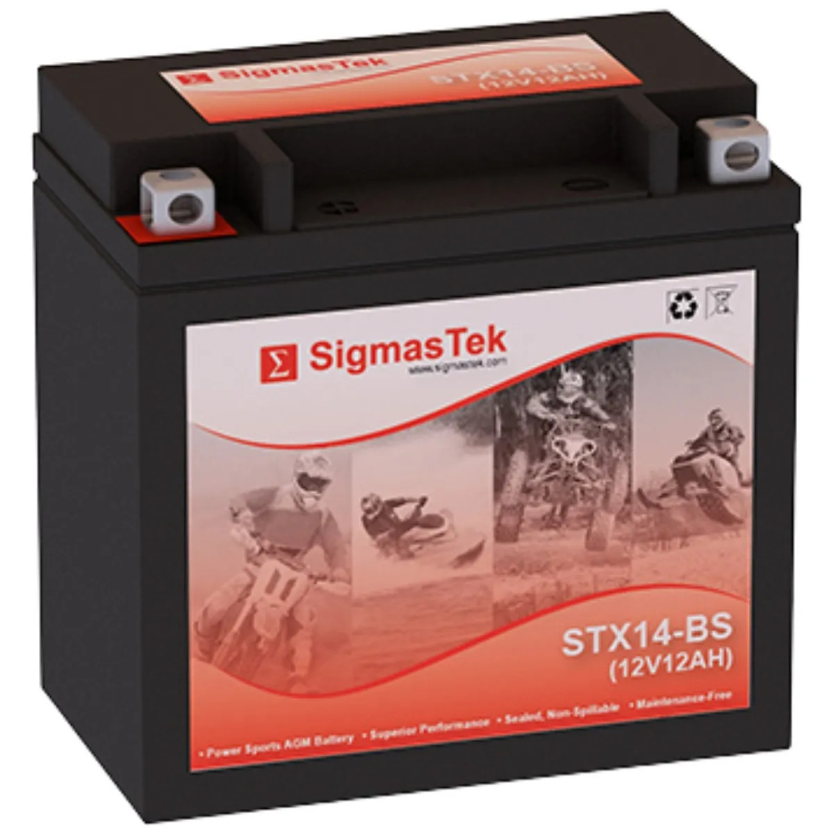 SigmasTek STX14-BS VRLA SLA Battery for Honda 300CC FourTrax 300 4x4, 1998-2000