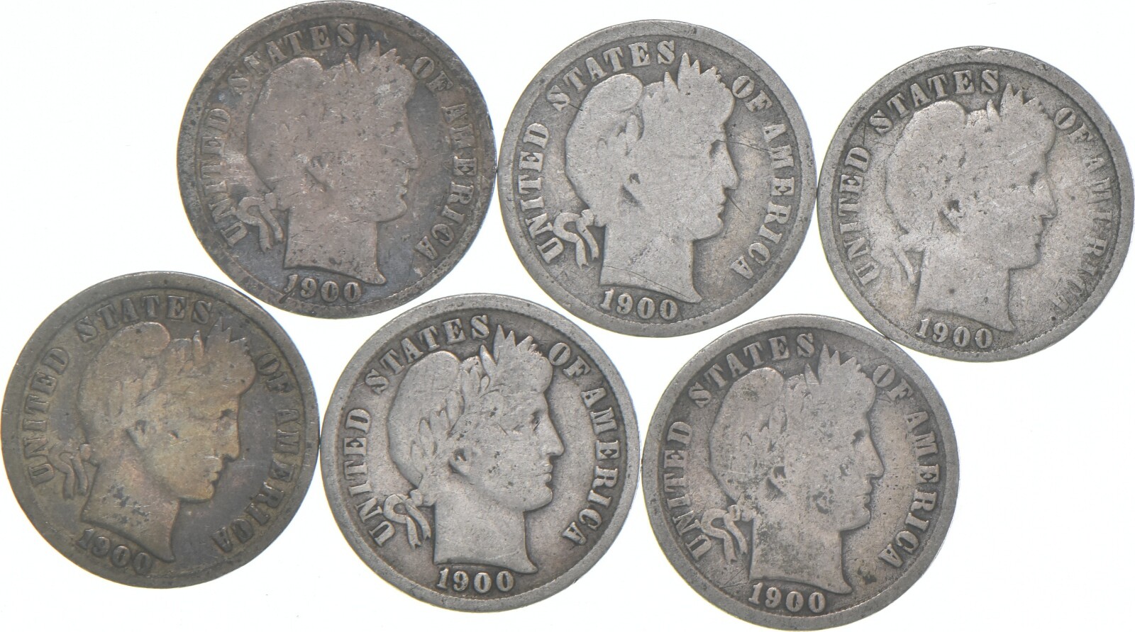 1900-P Barber Dime 90% Silver Average Circ