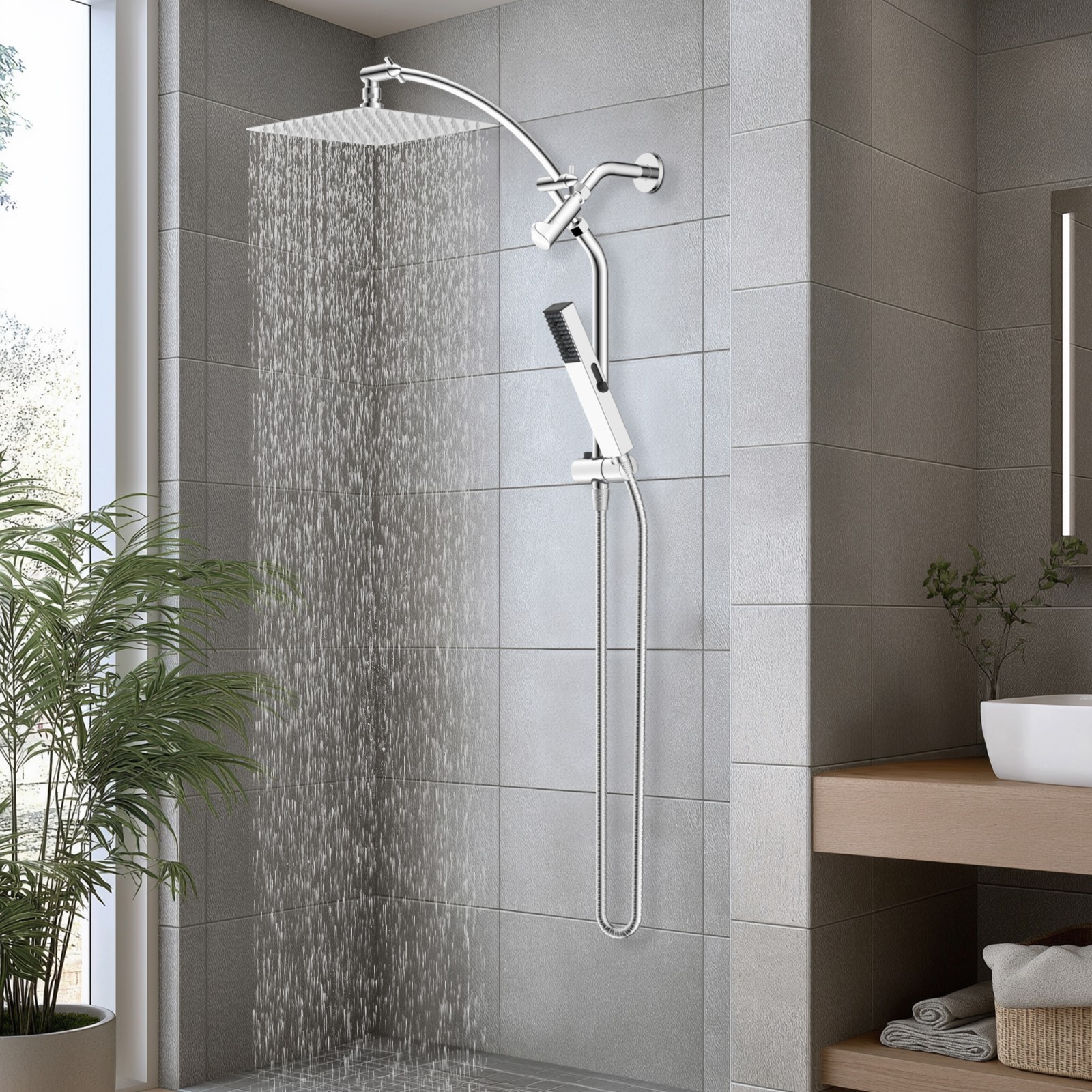 10 In Rain Shower Head Combo with 4 Setting Handheld Spray Adjustable Slide Bar