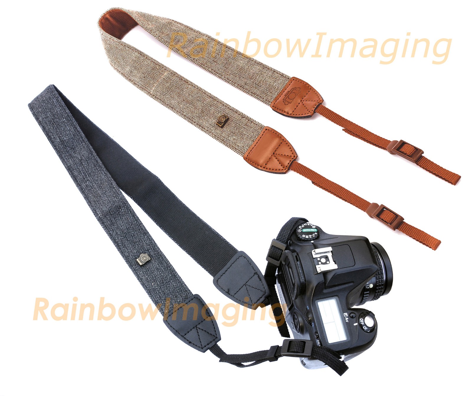(2 Pcs) Vintage Brown Black Weave Camera Shoulder Neck Strap Canon Nikon Sony