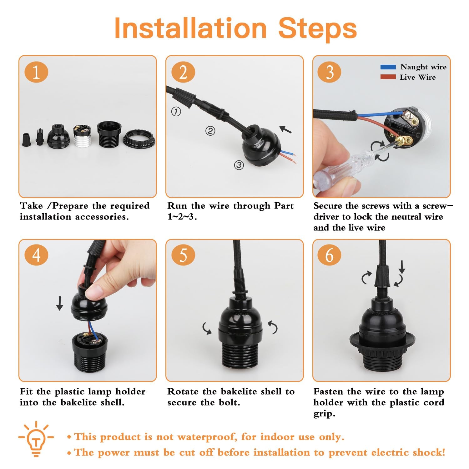 Zevnico 8 Pack E26 E27 Light Sockets, Black Threaded Keyless 8-pieces,