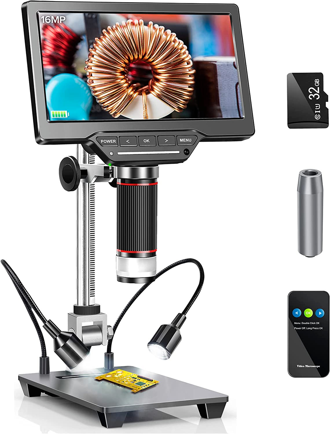 Dcorn 7" HDMI LCD Digital Microscope Camera 1300X Coin Microscope 16MP With 32GB