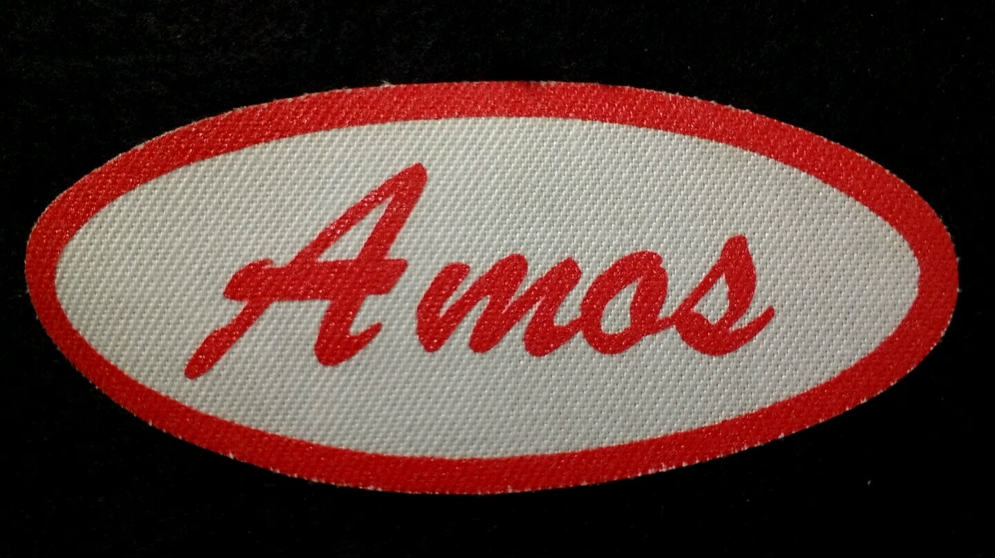 Amos Vintage 1960s Cursive Name Patch Uniform Shirt Iron On  RARE VHTF Bronx NY