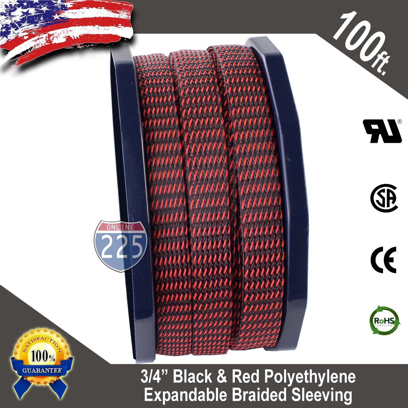 100 FT 3/4" Black Red Expandable Wire Sleeving Sheathing Braided Loom Tubing US