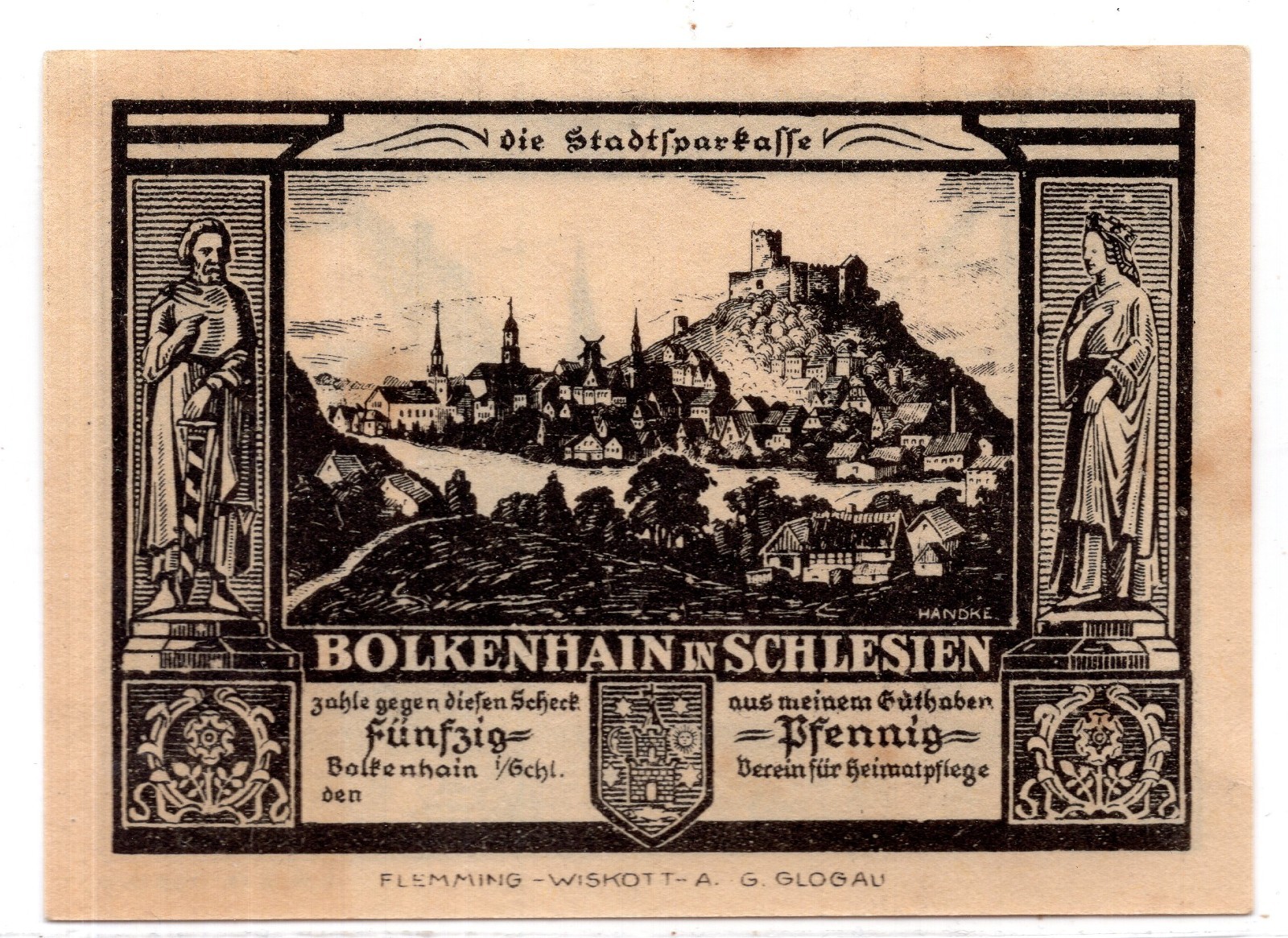 1922 Germany Bolkenhain Notgeld 50 Pfennig Note (NG383)