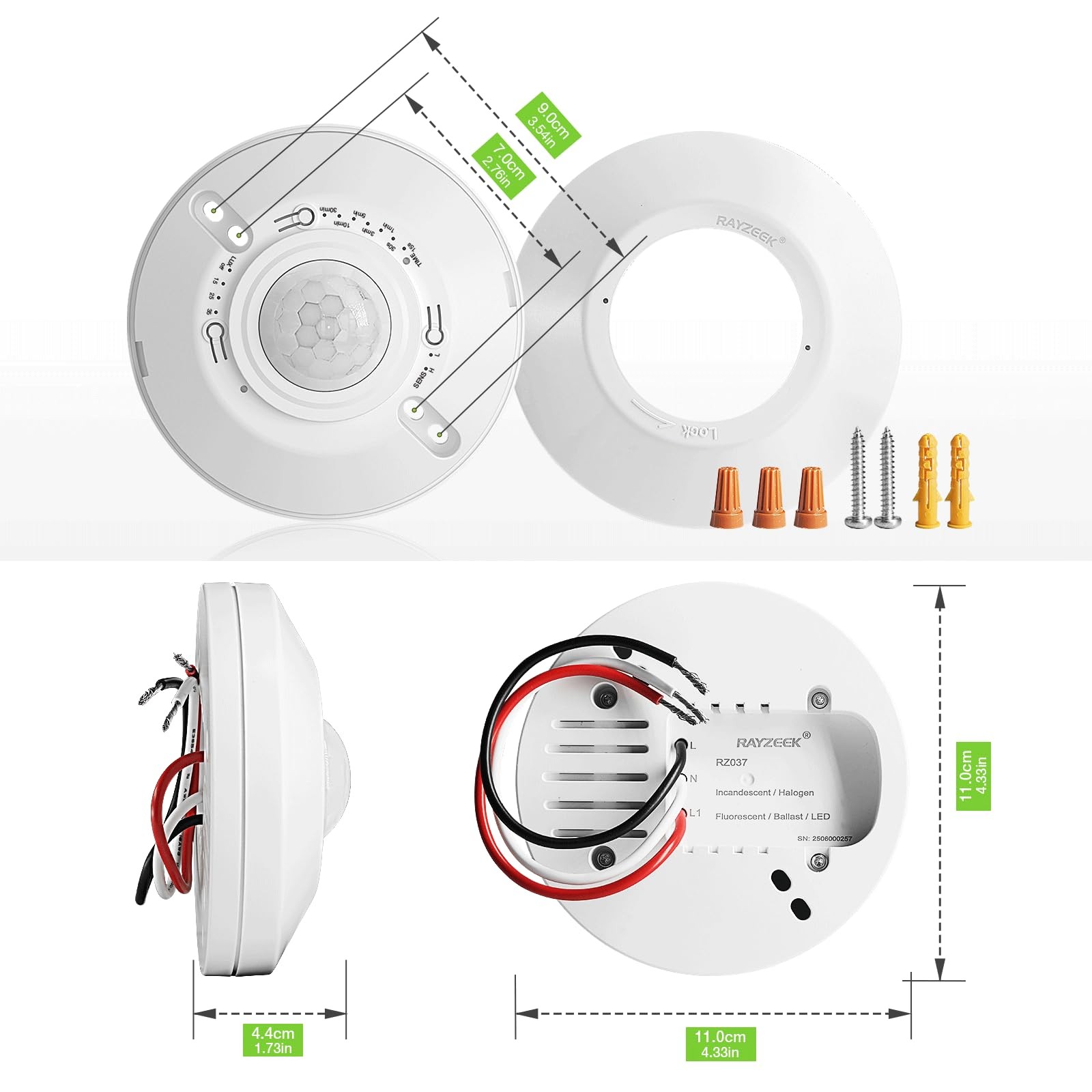 Ceiling Sensor Light Switch,360 Degree Occupancy Sensor,10A 120V Hardwired Mo...
