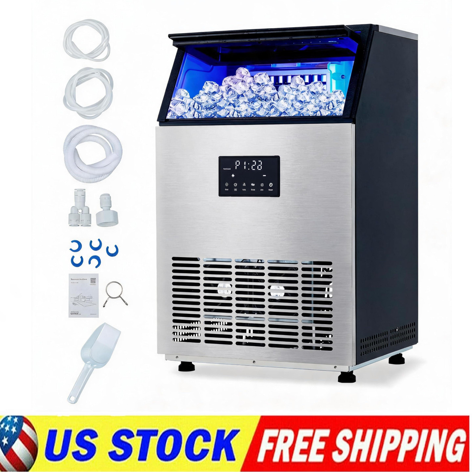 150lb Built-in Commercial Ice Maker Stainless Steel Bar Restaurant Cube Machine