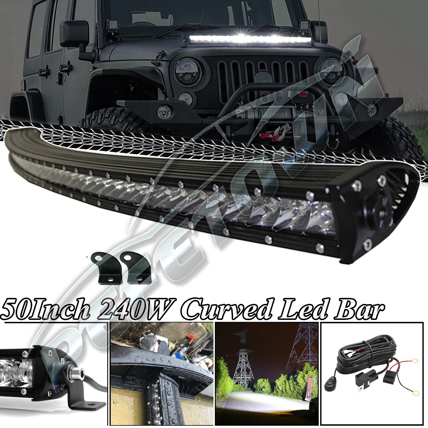 50Inch Curved LED Light Bar Combo Offroad Boat Car 4WD ATV Pickup Truck Lamp 52"