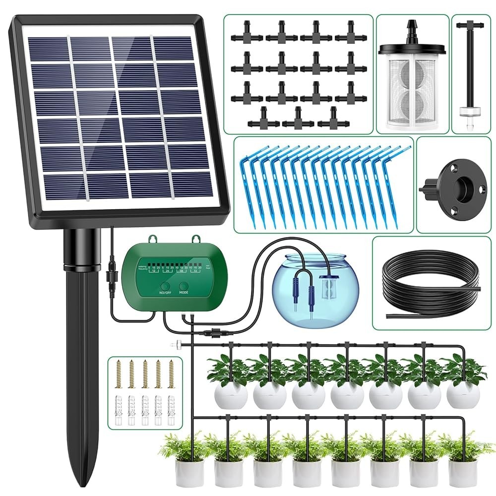 🌈50FT Solar Automatic Drip Irrigation System Kit Plant Watering Timer Garden