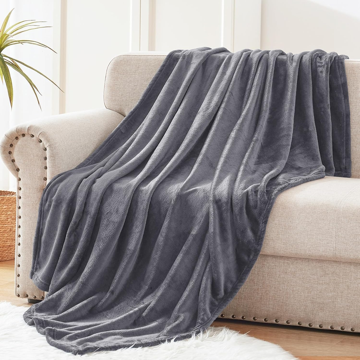 Fleece Throw XL Blanket for Couch, Sofa, Super Soft and Warm Dark Grey Blankets,
