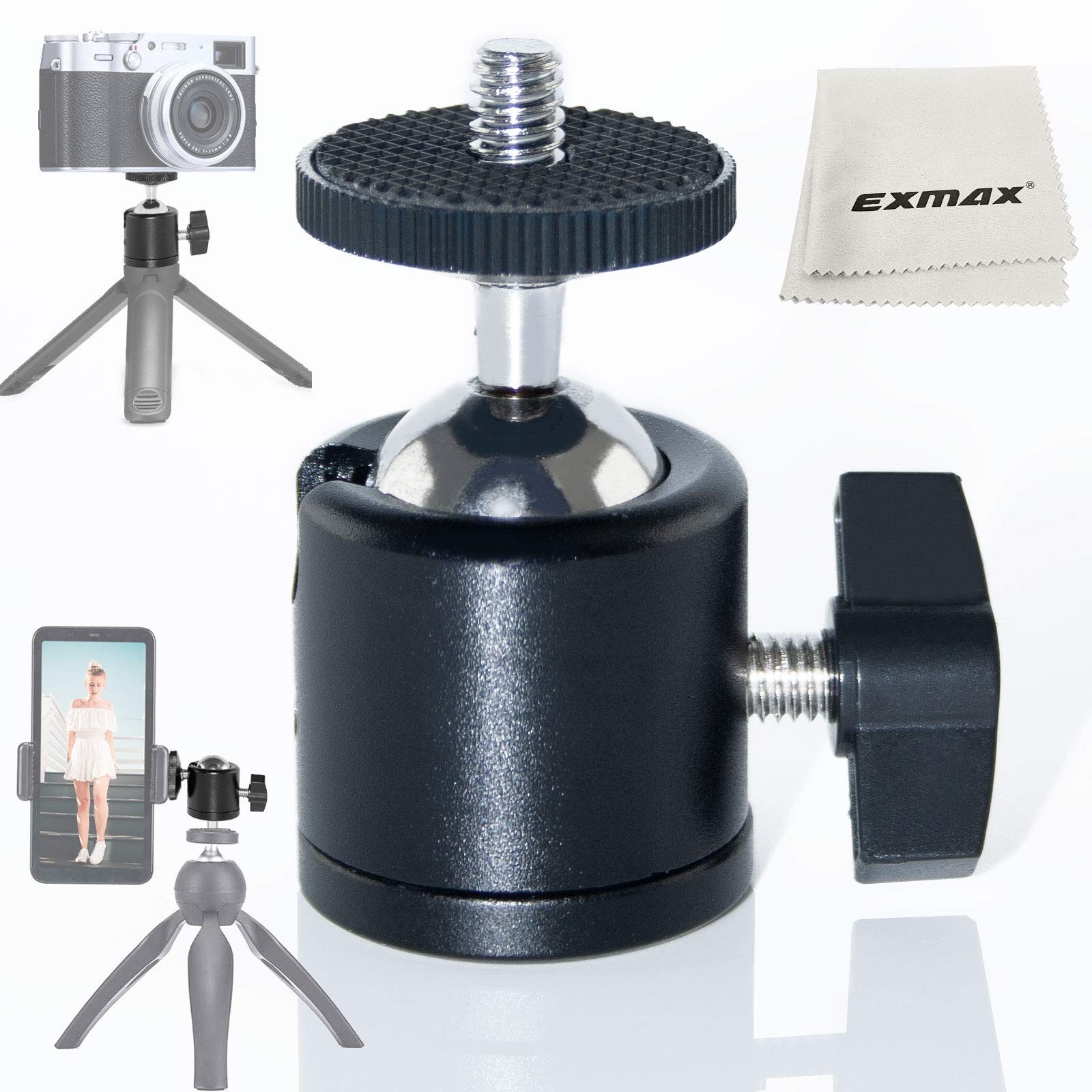 EXMAX 360 Degree Aluminum Alloy Body Rotating Swivel Mini Tripod Ball Black