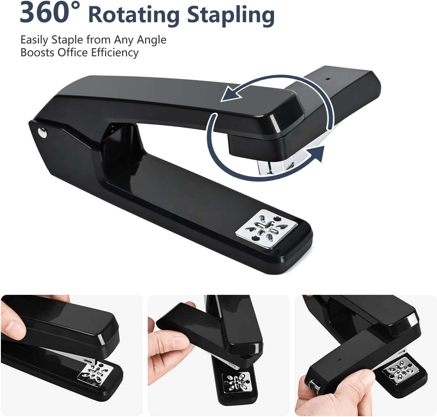 MJMX 360° Rotating Swing-Arm Stapler, 25-Sheet Capacity, with 1000 Black