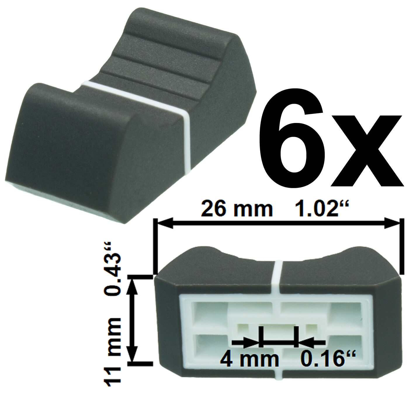 SIFAM 6x FADER KNOB CAP GREY 0.16" slider potentiometer replacement pot