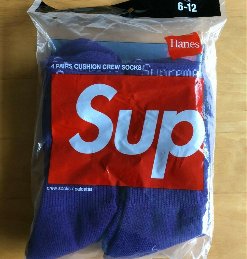 Supreme X Hanes Crew Socks - Full color, 4 Pack, Size 6-12