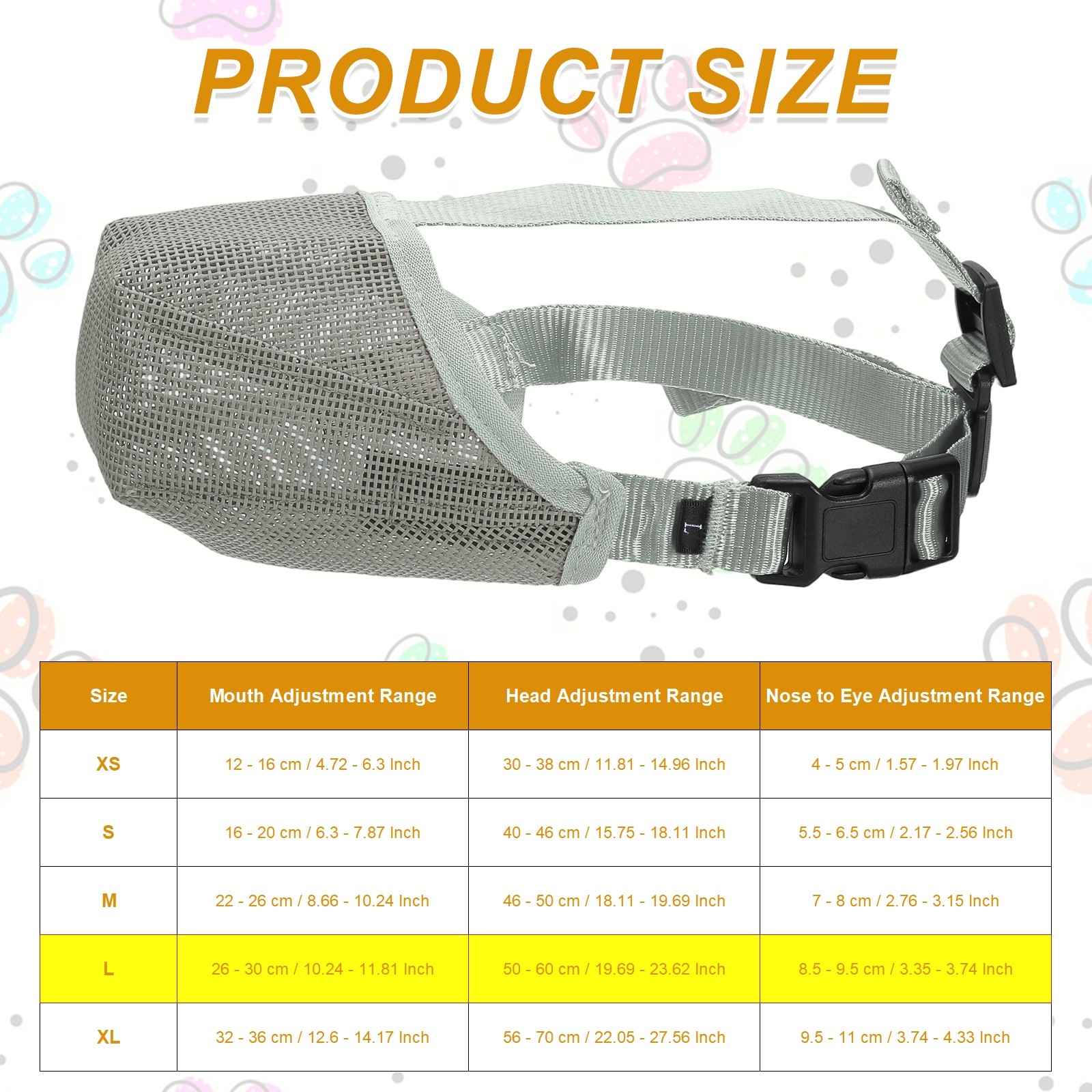 Dog Muzzle Soft Mesh Muzzle Adjustable Covered Mouth Guard Light Gray L