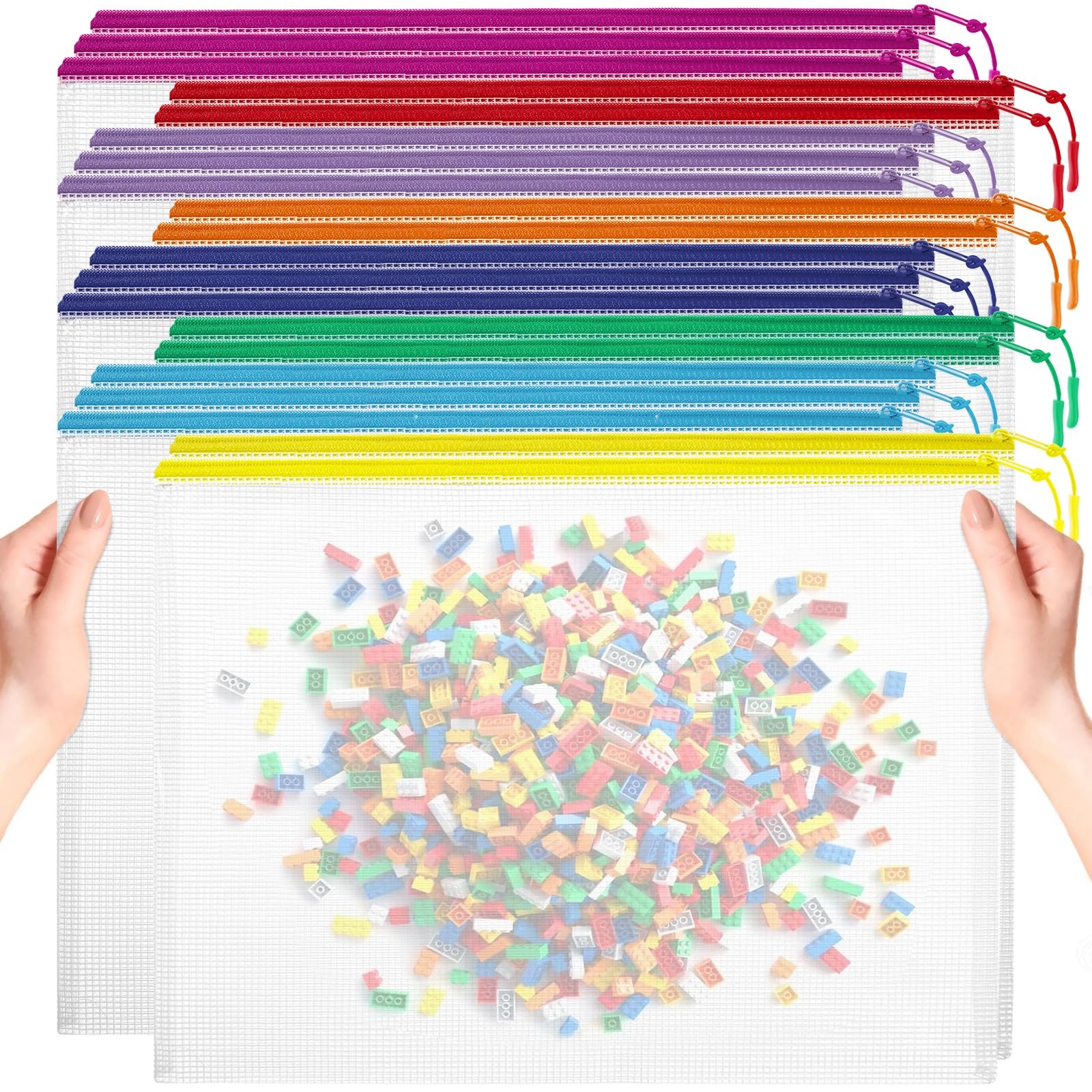 20pcs Mesh Zipper Pouch Bags, Puzzle Bags, A3 17x12 Inches Large Reusable Pou...