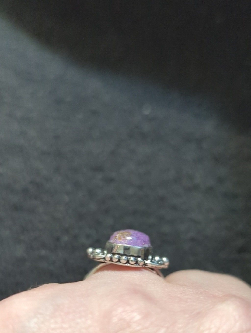Silver Plated Purple Charoite Gemstone Oval Statement Ring - size 8