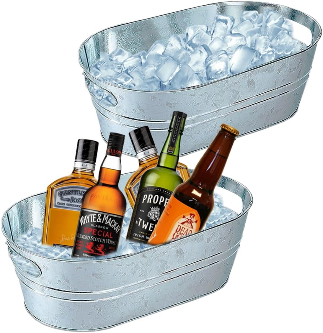 2 Pack Galvanized Tub Ice Bucket Large Metal Drink Buckets Parties Beer Beverage