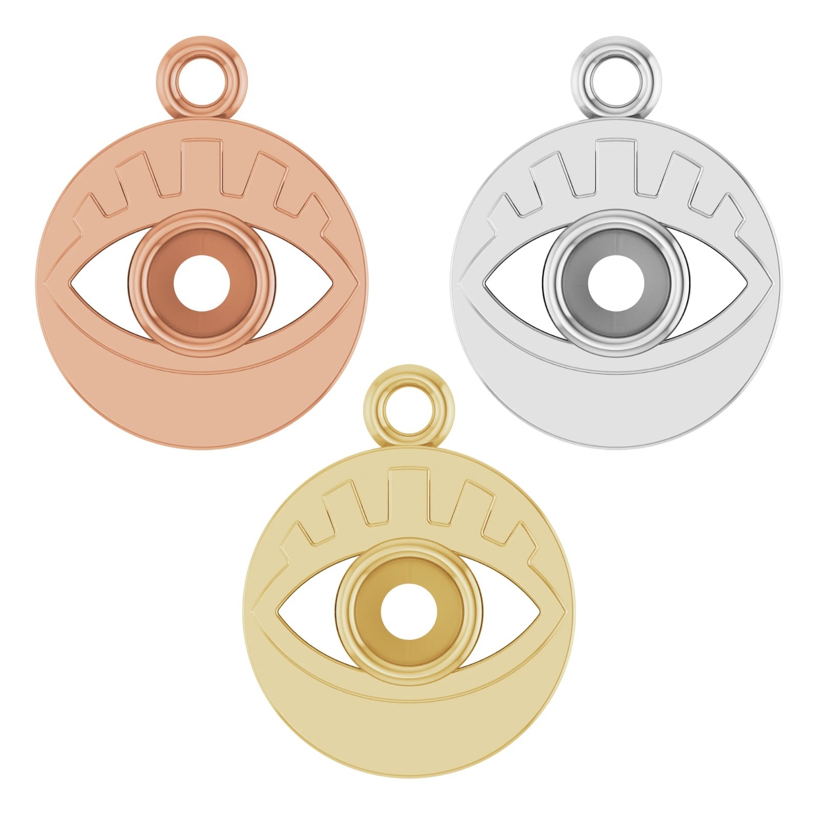 10K 14K 18K Gold, Platinum & Silver 3 mm Round Evil Eye Dangle