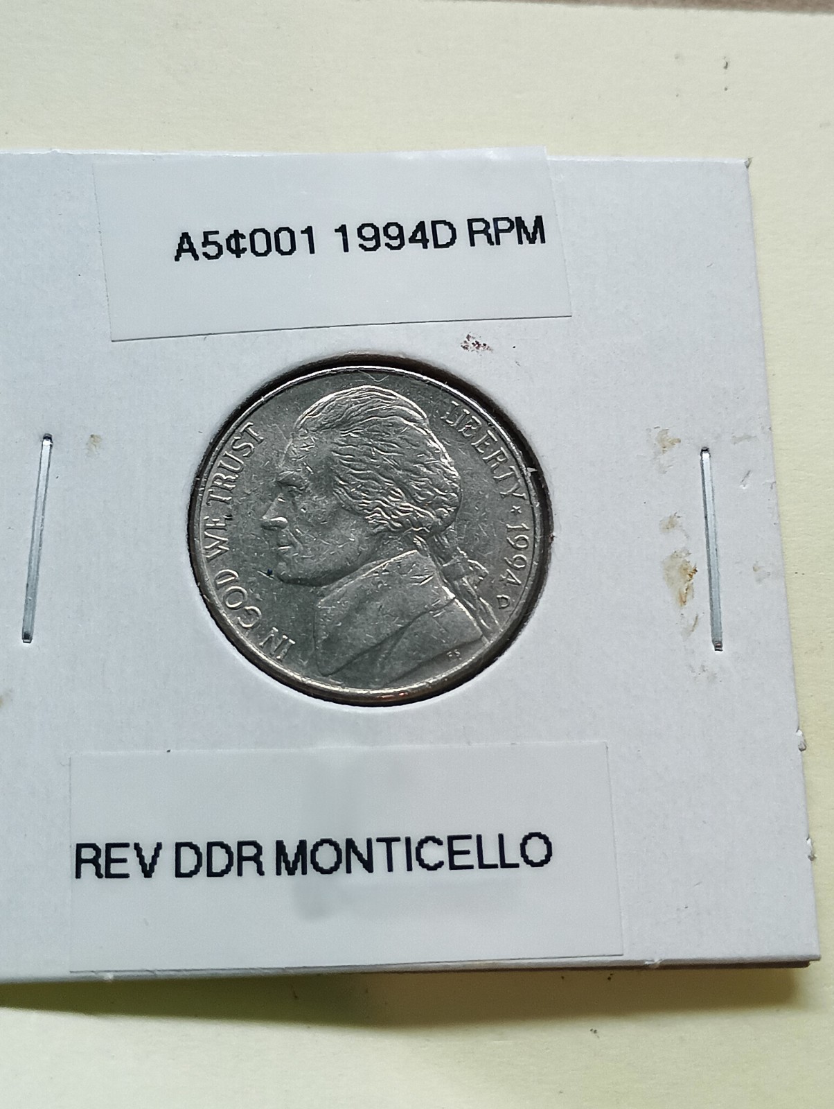 1994 D Jefferson Nickel W/Errors RPM D/D   Rev DDR Monticello